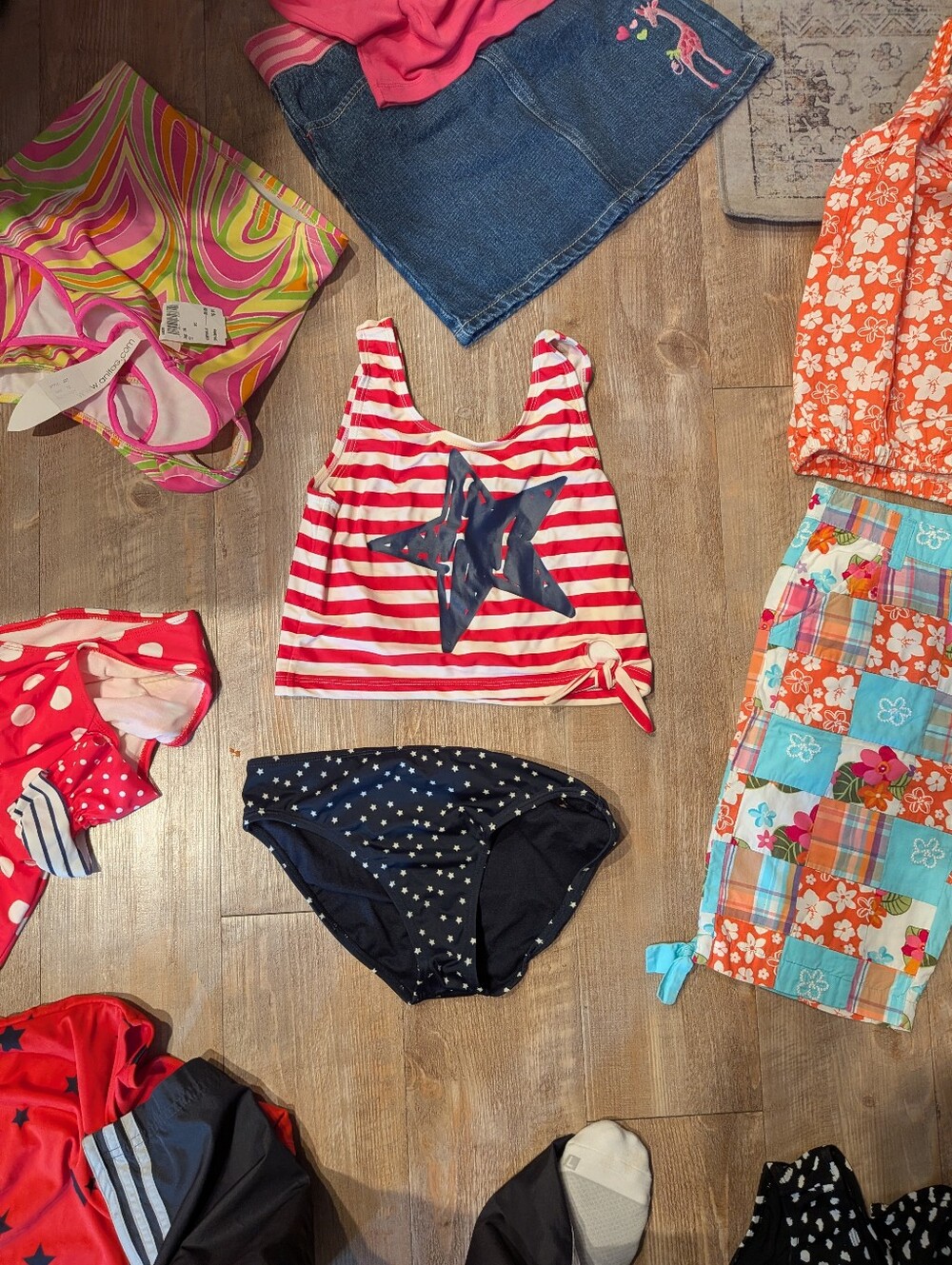 GAPKids New Striped Star Tankini Top & Navy Polka Dot Bottoms Swimsuit Sz XL